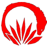 red wolf symbol over rising sun with seven tails fan like shape on bottom of logo